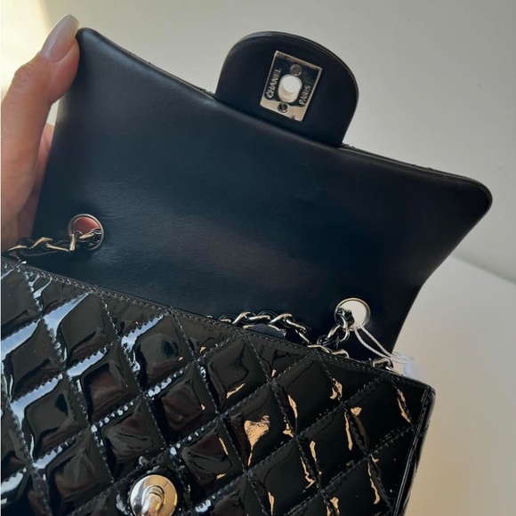 Chanel cf mini rectangle flap bag patent black - Picture 10 of 10